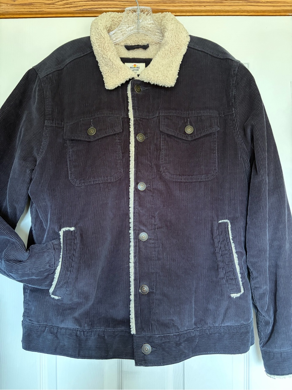 Marine Layer Corduroy Bomber Jacket with Cream Sherpa Trim-Medium
